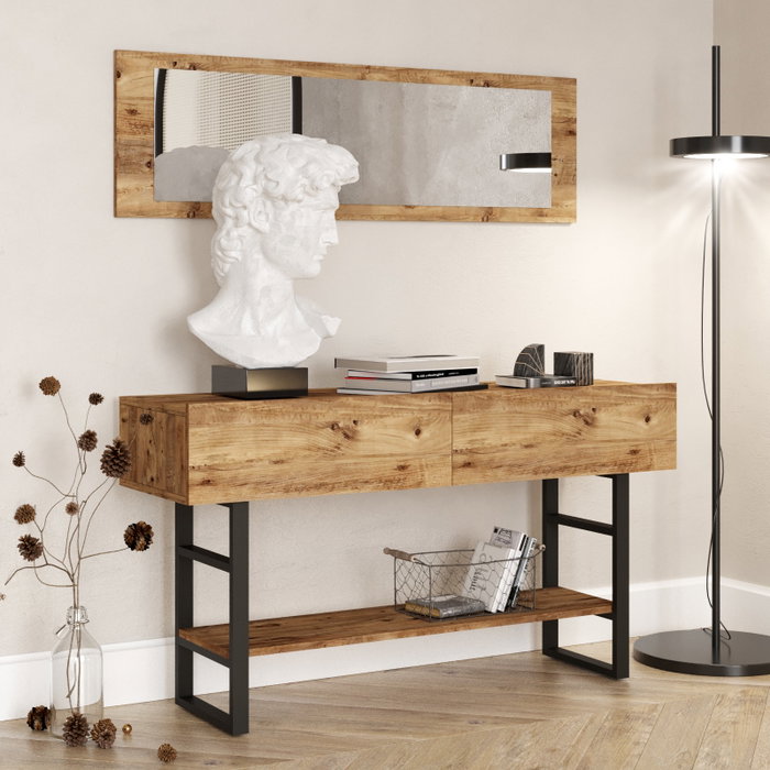 Hanah Home Consola Ml24-A Moderna Industrial Pino Atlántico con Espejo